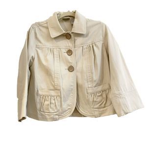 CHICO'S Beige Denim Three Button Up Crop Jacket Women Chico's Size 0 Small